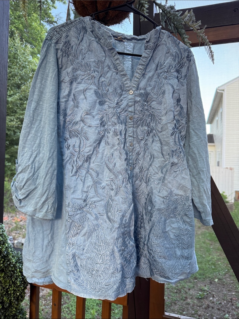 Reba Light Blue Embroidered V-Neck Tunic